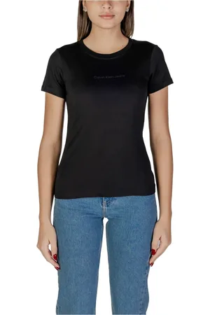 Calvin Klein Tops, Dames, Zwart, XS, Katoen, Zwart Effen Katoen Ronde Hals T-shirt