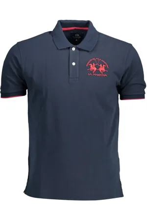La Martina Tops, Heren, Blauw, 2Xl, Katoen, Elegante Blauwe Polo met Korte Mouwen