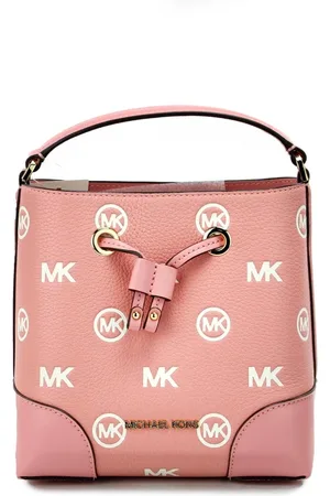 Michael Kors Tassen, Dames, Roze, ONE Size, Leer, Gestikte Lederen Trekkoord Bucket Messenger Bag