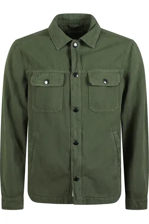 Woolrich Jassen, Heren, Groen, M, Katoen, Cypress Katoenen Overshirt met Drukknopen