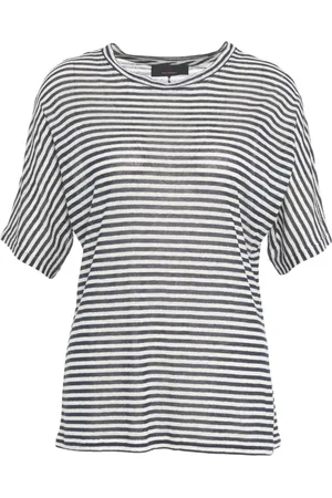 Peuterey Tops, Dames, Blauw, S, Blauw Gestreept T-shirt met Ronde Hals
