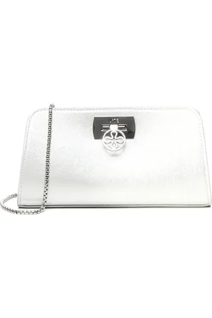 V°73 Tassen, Dames, Grijs, ONE Size, Zilveren Gestructureerde Clutch met Kettingband