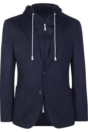 ELEVENTY Jassen, Heren, Blauw, XL, Wol, Wollen jas met afneembare bodywarmer