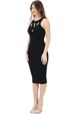 Elisabetta Franchi Kleedjes, Dames, Zwart, XS, Zwarte Midi Jurk met Cut-Out Details