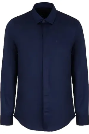Armani Exchange Overhemden, Heren, Blauw, S, Katoen, Blauw Overhemd met Logo, Lange Mouwen