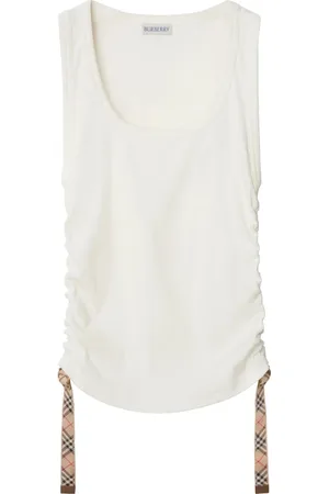 Burberry Tops, Dames, Wit, L, Wit Mouwloos Gerimpeld Detail T-shirt
