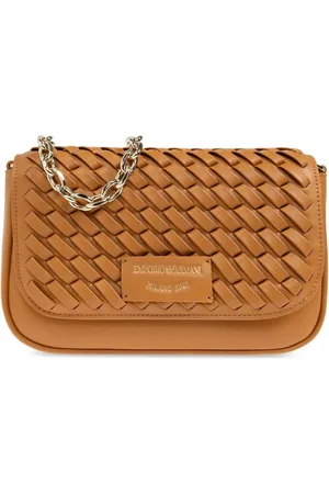 Emporio Armani Tassen, Dames, Bruin, ONE Size, Geweven Ketting Schoudertas Bruin