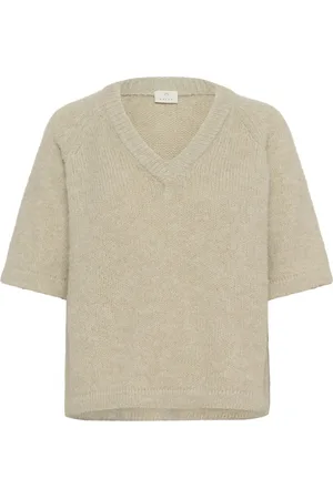 Kaffe Truien, Dames, , XS, V-Neck Pullover Sweater Feather Gray Melange