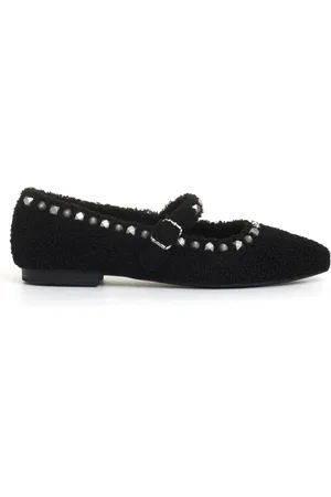 Ash Schoenen, Dames, Zwart, 38 EU, Ecofur Ballerina met Bandje en Noppen