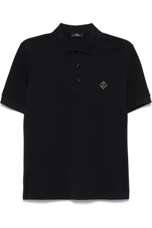 HERNO Tops, Heren, Blauw, S, Katoen, Katoenen poloshirt met geborduurd logo