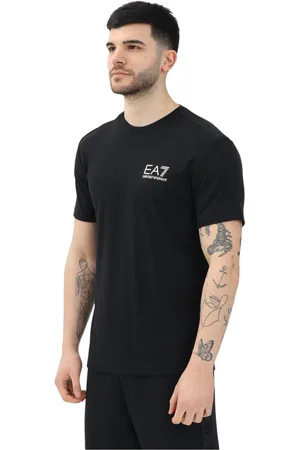 EA7 Tops, Heren, Zwart, 2Xl, Katoen, Sportieve Zwarte T-shirt met Korte Mouwen
