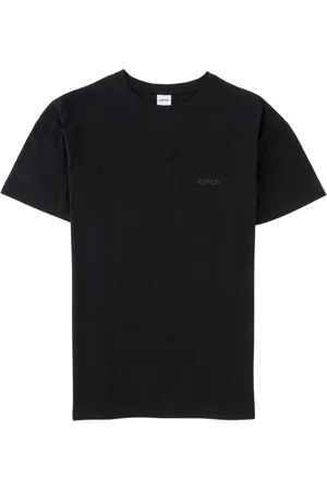 Aspesi Tops, Heren, Zwart, L, Katoen, T-shirt met geborduurd logo en ronde hals