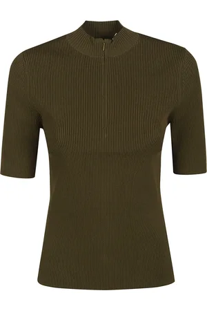 Tory Burch Truien, Dames, Groen, XS, Groene Geribbelde Trui met Rits