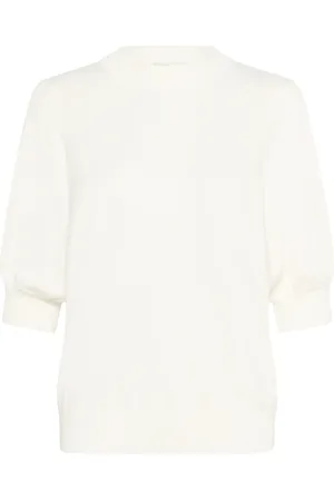 Kaffe Truien, Dames, Wit, 2Xl, Vrouwelijke Plooi Pullover Trui Krijt