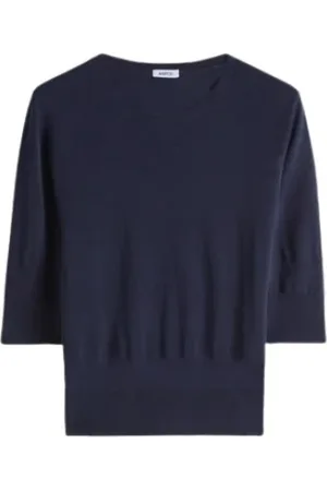 Aspesi Blouses & Shirts, Dames, Blauw, S, Katoen, Marineblauwe Ronde Hals Driekwart Mouw Jersey