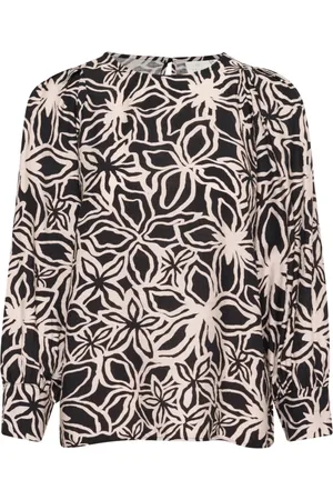 Kaffe Blouses & Shirts, Dames, Zwart, L, Bloemenprint Blouse Zwart/Licht Beige