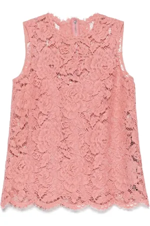 Dolce & Gabbana Tops, Dames, Roze, M, Flamingo Scallop Edge Mouwloze Jurk