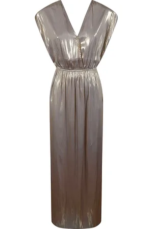 Zadig & Voltaire Kleedjes, Dames, Grijs, M, Satijn, Gouden Lurex Crepe Satijnen Jurk