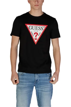 Guess Tops, Heren, Zwart, 2Xl, Katoen, Zwart Bedrukt Ronde Hals T-Shirt