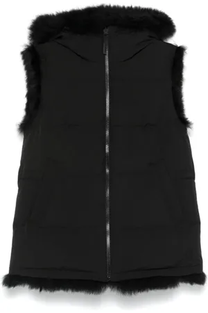 YVES SALOMON Jassen, Dames, Zwart, S, Zwarte Gewatteerde Omkeerbare Hooded Vest