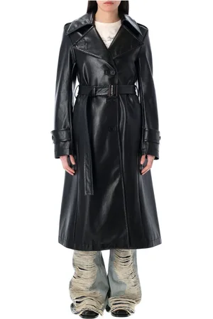 Acne Studios Mantels, Dames, Zwart, M, Leer, Zwarte Eco Leren Trenchcoat Ss 25