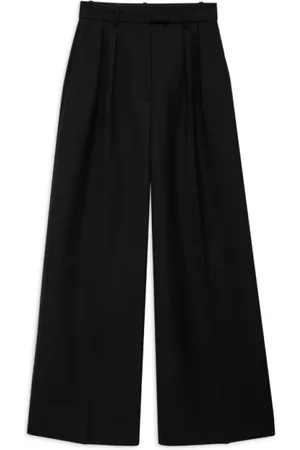 ANINE BING Broeken, Dames, Zwart, S, Wol, High-waisted Wide Leg Getextureerde Wol Broek