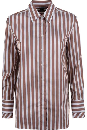 FAY Blouses & Shirts, Dames, Bruin, M, Katoen, Gestreept katoenen overhemd met parelmoer knopen