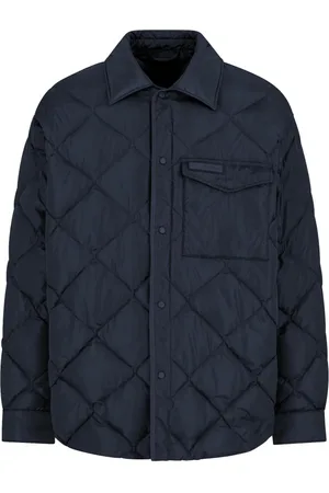Armani Exchange Jassen, Heren, Blauw, M, Gewatteerde Jas van Technische Stof