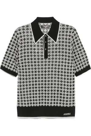 AMIRI Tops, Heren, Zwart, L, Jacquard Polo Shirt met Geknoopte Rever
