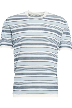 Paolo Pecora Truien, Heren, Veelkleurig, M, Blauw Gestreept Gebreid Crew Neck T-shirt
