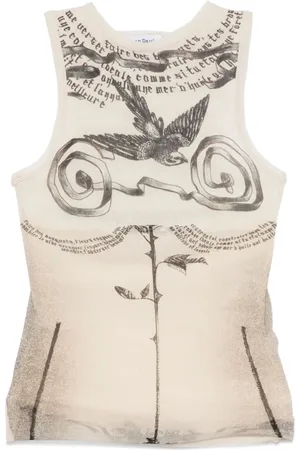 Jean Paul Gaultier Tops, Dames, , S, Gedrukte Tattoo Mesh Tank Top