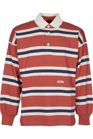 Autry Tops, Heren, Rood, L, Katoen, Polo Shirt met Geribbelde Kraag en Manchetten