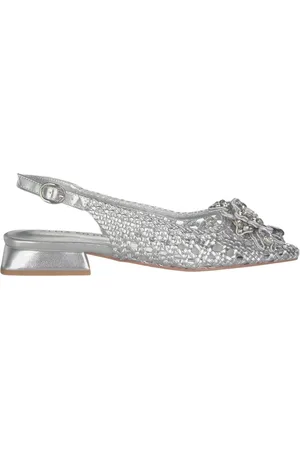 Alma en Pena Schoenen, Dames, Grijs, 38 EU, Raffia Ballerina`s met Juwelenbloem