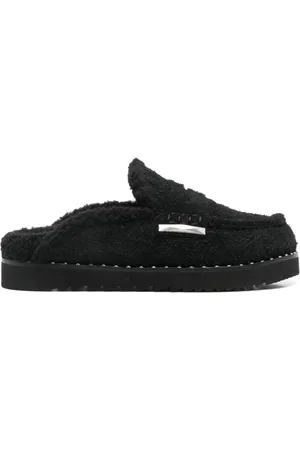 Ash Schoenen, Dames, Zwart, 38 EU, Leer, Genda Faux Shearling Gevoerde Muiltjes