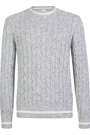 ELEVENTY Truien, Heren, Grijs, L, Katoen, Katoen Mouliné Ronde hals Sweater