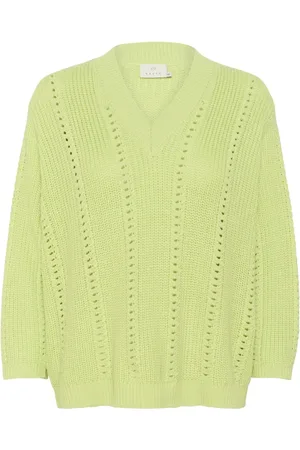 Kaffe Truien, Dames, Groen, XL, Groene Gebreide Trui met Korte Mouwen