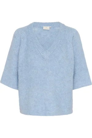 Kaffe Truien, Dames, Blauw, XL, Zachte Chambray V-Hals Pullover Trui