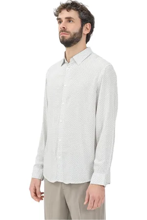 Armani Exchange Overhemden, Heren, Grijs, 2Xl, Witte overhemd met lange mouwen en monogram