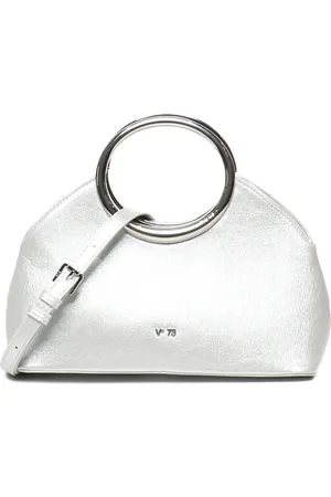 V°73 Tassen, Dames, Grijs, ONE Size, Zilveren Clutch Tas met Cirkel Handvat