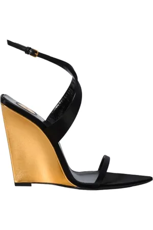 Saint Laurent Schoenen, Dames, Zwart, 38 EU, Zwarte sandalen met hoge sleehak en enkelband