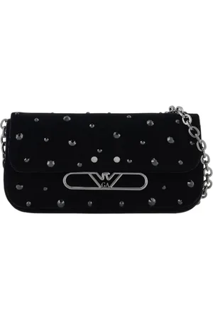 Emporio Armani Tassen, Dames, Zwart, ONE Size, Velvet Strass Schoudertas met Flap