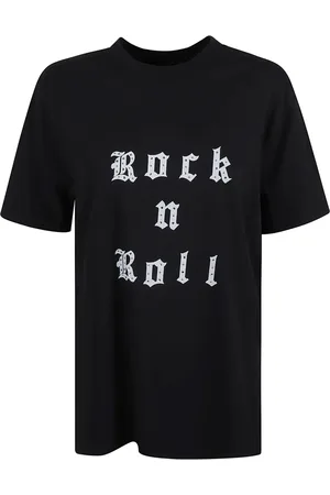 Zadig & Voltaire Tops, Dames, Zwart, XS, Katoen, Strass Katoenen T-shirt met Rock and Roll Stijl