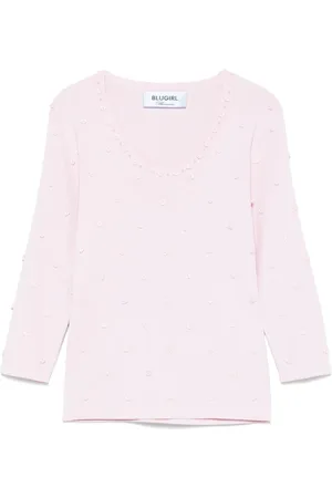 Blugirl Truien, Dames, Roze, M, Roze Gebreide Trui Scoop Hals