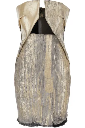 Rick Owens Kleedjes, Dames, Grijs, S, Katoen, Metallic Cut-Out Jurk met Distressed Effect