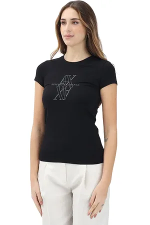 Armani Exchange Tops, Dames, Zwart, S, Katoen, Moderne Zwarte T-shirt met Logo