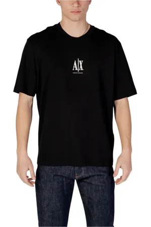 Armani Exchange Tops, Heren, Zwart, M, Katoen, Rondhals T-shirt van katoen