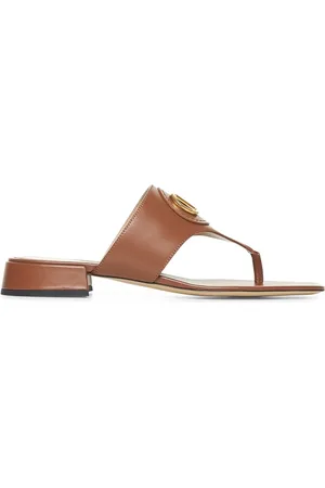 VALENTINO GARAVANI Schoenen, Dames, Bruin, 40 EU, Leer, Tabak Leren Sandalen met VLogo Accessoire