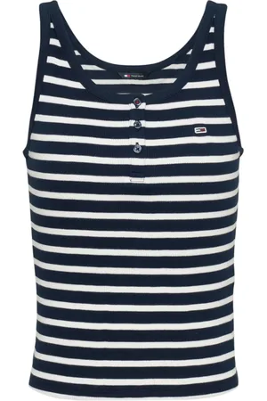 Tommy Hilfiger Tops, Dames, Veelkleurig, S, Katoen, Gestreepte mouwloze knoop-tanktop