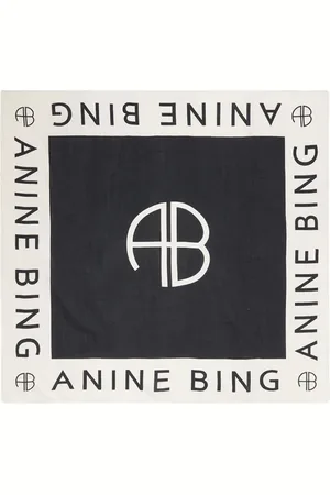 ANINE BING Accessoires, Dames, Zwart, ONE Size, Katoen, Praia Sarong Geprintte Sjaal