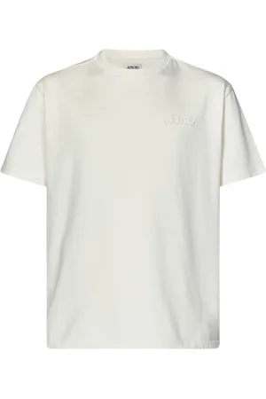 Autry Tops, Heren, Wit, S, Katoen, Ivoor T-shirt met Ton-sur-ton Logo